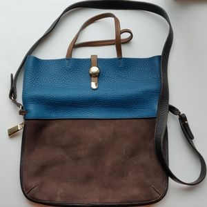 Furla blue/brown suede leather expandable purse